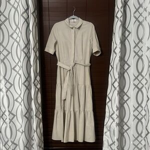 Calvin Klein Cream Tiered Sundress with Notched Collar